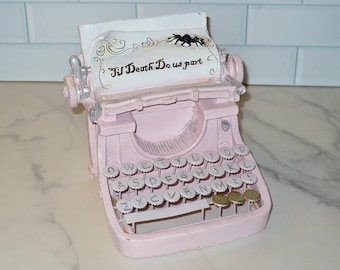 Pastel Goth Pink Typewriter Shelf Decor ~ Wedding Engagement 'Til Death Do Us Part Halloween Decoration ~ Shabby Chic Cottagecore Spider