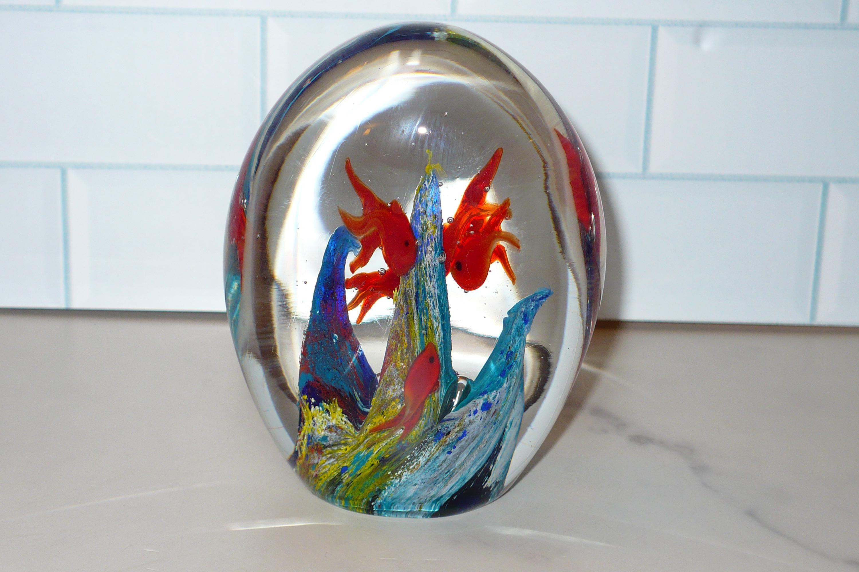 Beautiful Vintage Murano Glass FISH AQUARIUM Large Paperweight