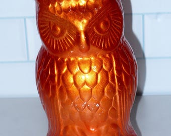 Vintage Orange BE WISE Ceramic OWL Coin Bank ~ Reproduction Coin Piggy Bank