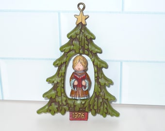 Hallmark Keepsake Ornament ~ Vintage 1976 Carved Wood Look Twirl About Tree and Angel Christmas Tree Trimmer Ornament
