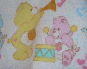 Vintage Care Bears Baby Blanket 1980's Care Bears Nylon Trim ~ Curity Baby Blankey 45" x 40" Crib Blanket Toddler Blankie ~ Acrylic