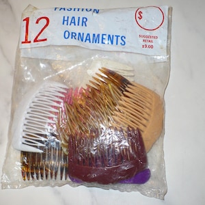 Vintage 1980&#39;s Made in France Plastic Hair Combs ~ 12pc Never Used Hair Accessories ~ Bag of Hair Combs Ornaments ~ #2