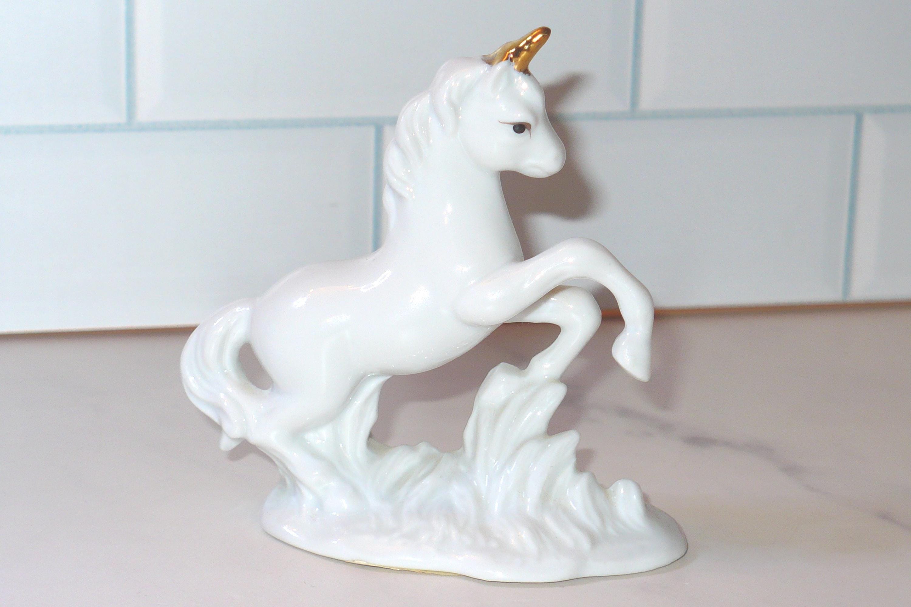 Vintage 1980's Ceramic UNICORN Figurine Figure ~ Golden Horn