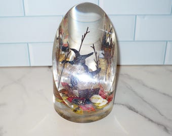 Vintage Acrylic Canada Goose GEESE Ducks Woodland Life Paperweight ~ Hunter Hunting Lodge Cabin Den Man Cave
