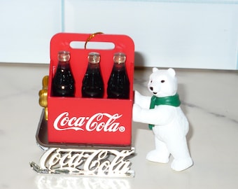 Vintage 1998 Coca Cola Polar Bear Collection Christmas Tree Ornament ~ Sleigh