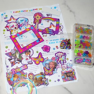 LISA FRANK Fantastic Frame Ups and Sweet Stationery Bead Jewelry Craft Kits Lot ~ lisa frank ~ Vintage Y2K Crafting Kit Pieces Dalmatian Dog
