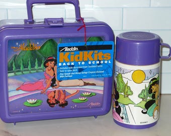 Vintage 1990's Disney Aladdin and Jasmine Purple Plastic Lunch Box