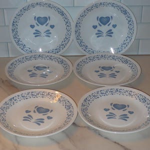 Vintage Corelle Corning Blue Hearts Sponge Ware Style Dessert Bread Butter Plates Set of 6 ~ 6 Corelle Country Kitchen Pie Plates