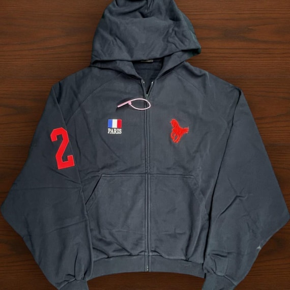 Balenciaga Men's Polo Zip Hoodie in Navy - Etsy