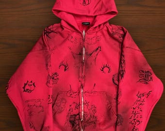 Balenciaga Red Tattoo Zip Up Hoodie