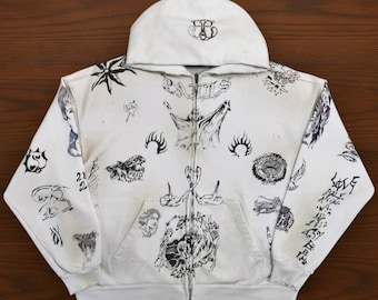 Balenciaga Red Tattoo Zip Up Hoodie