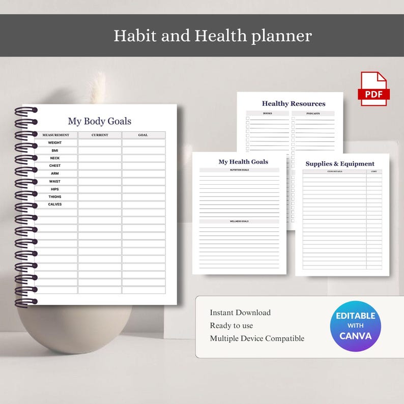 Habit and Health Planner Printable | Daily Wellness, Fitness & Routine ...