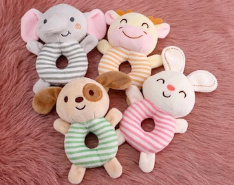 Sonajero de peluche con forma de animales de dibujos animados para bebés recién nacidos de 0 a 24 meses. Juguete suave para colgar en la cuna. Regalo ideal para el aprendizaje temprano.