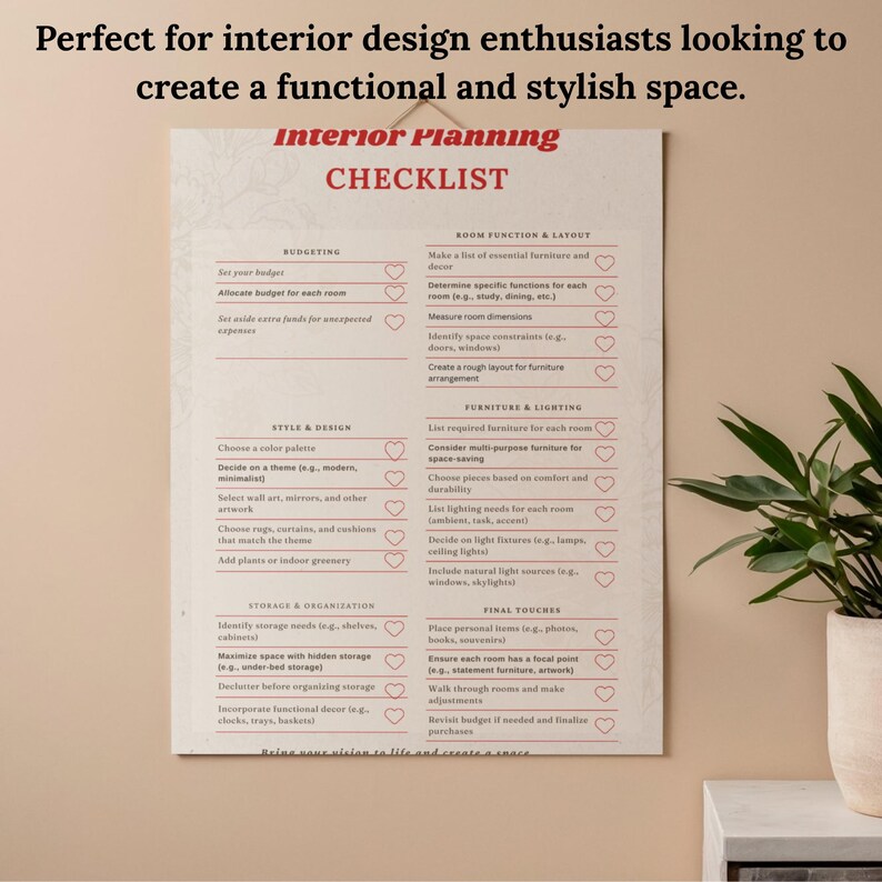 Interior Planning Checklist | Room by Room Home Planner | New House ...