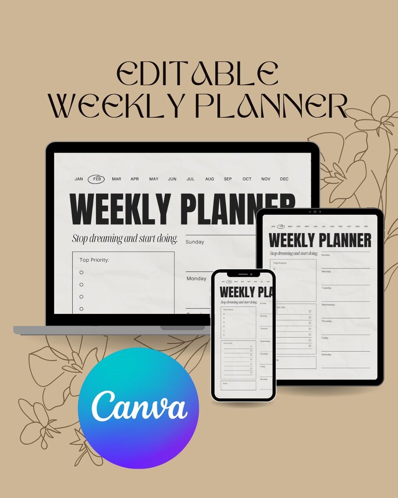 Editable Weekly Planner Printable | Minimal Weekly Planner PDF | Canva ...