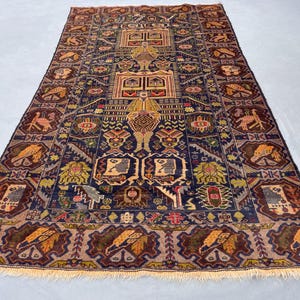 Alfombra Baluchi de lana anudada a mano de 1,2 x 2,1 metros, alfombra tribal oriental afgana, alfombra única.