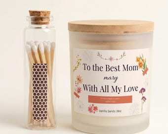 Set de regalo de vela de soja, aroma a arena de vainilla, vela para el Día de la Madre, tarjeta personalizada.