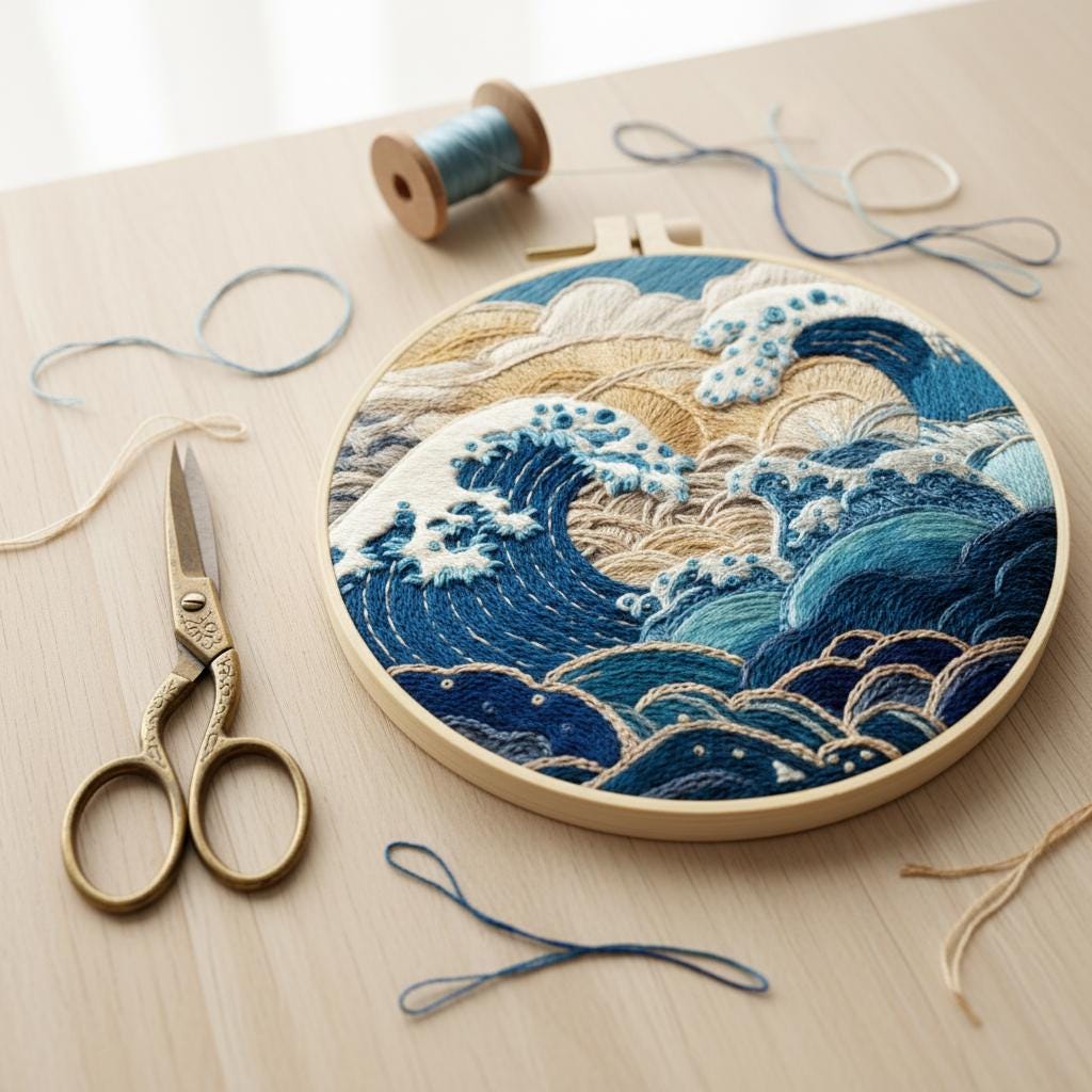 Ocean Wave Embroidery Kit, Japanese Seascape, Beginner DIY Craft - Etsy