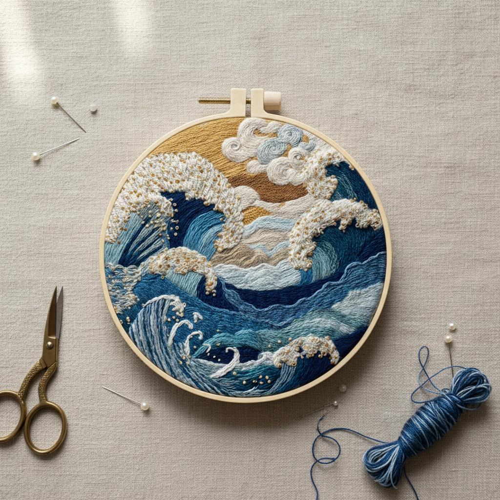Ocean Wave Embroidery Kit, Japanese Seascape, Beginner DIY Craft - Etsy