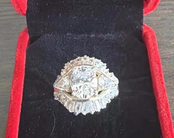 Sterling Silver Ballerina Cocktail Ring Set | 3–3.5 CT Oval CZ Center | Bypass Three-Stone | Baguette Halo Guard | .925 | Size 8