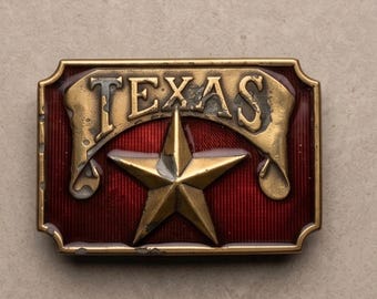 Vintage Koleaco Texas Lone Star riemgesp | Nieuwe oude voorraad | Originele doos | Rood email | Westerngesp uit de jaren 70 | Texas Pride | NOS