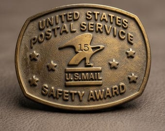 Vintage USPS United States Postal Service 15 jaar Safety Award riemgesp U.S. Mail Eagle messing beroepsmatig