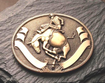 Vintage ADM massief messing brons rijder riemgesp | Award ontwerpmedailles Norman Oklahoma
