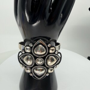 Retired Brighton Statement Cuff Bracelet: Black Enamel, Crystal, Hammered Silver Tone immagine 8