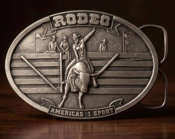 Vintage 1977 Bergamot Brass Works rodeo riemgesp | Bull Rider America's #1 sport, gemaakt in de VS
