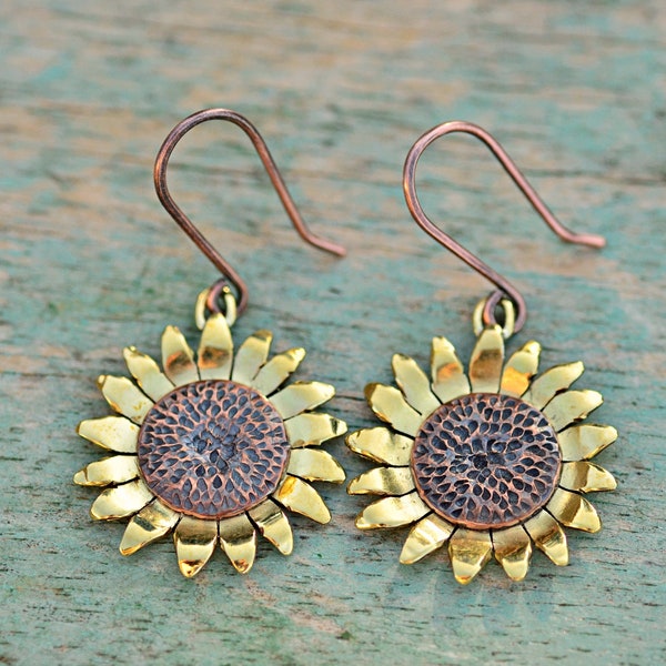 Sunflower Earrings, Flower Dangle Earrings, Dangle Sunflower Earrings,