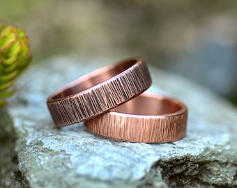 Linear textured copper ring, 6mm wide mens ring