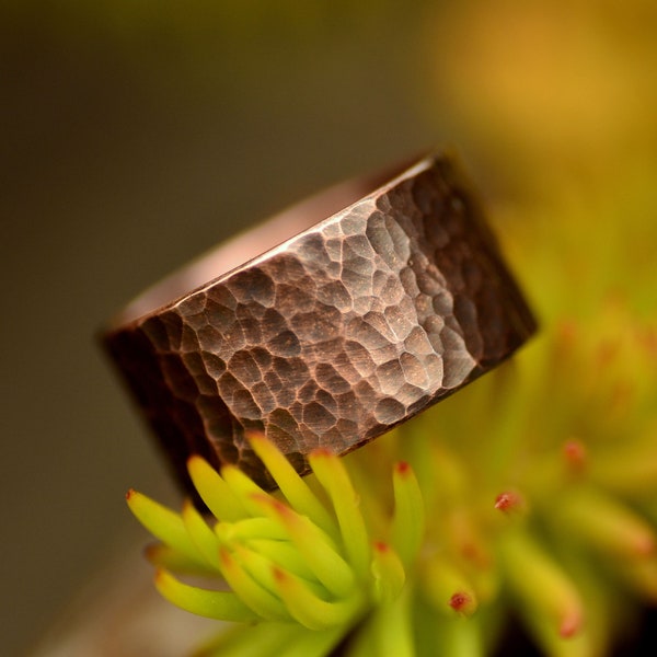 Rustic hammered copper ring, Wide copper ring