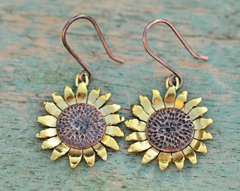 Sunflower Earrings, Flower Dangle Earrings, Dangle Sunflower Earrings,