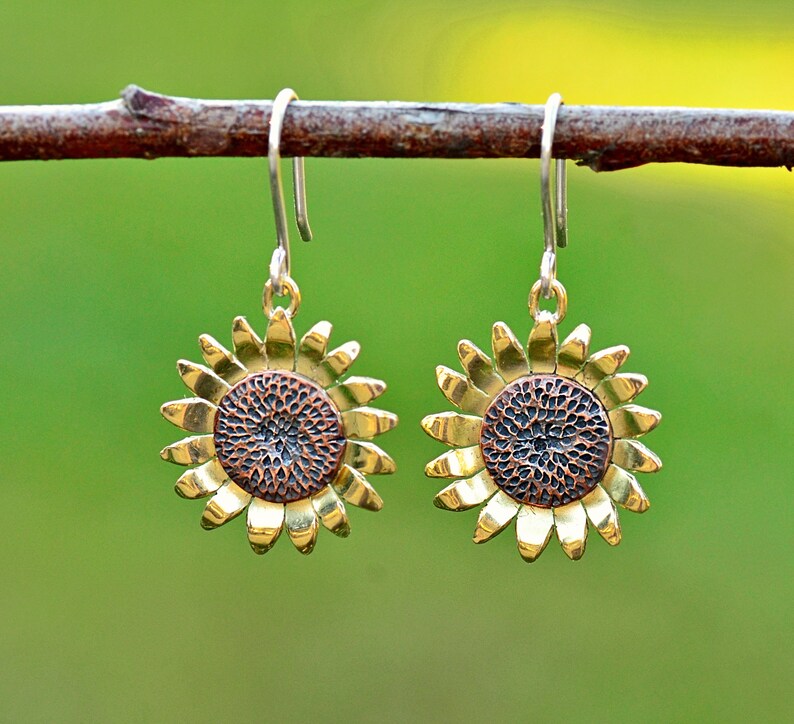 Sunflower Earrings Flower Dangle Earrings Dangle Sunflower Etsy