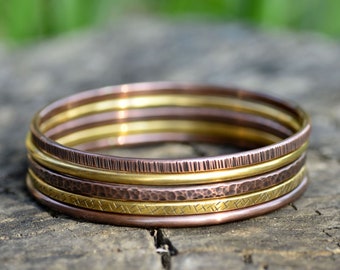 Copper and Brass Bangle, Stacking Bangle Set,  Copper and Brass Bracelet