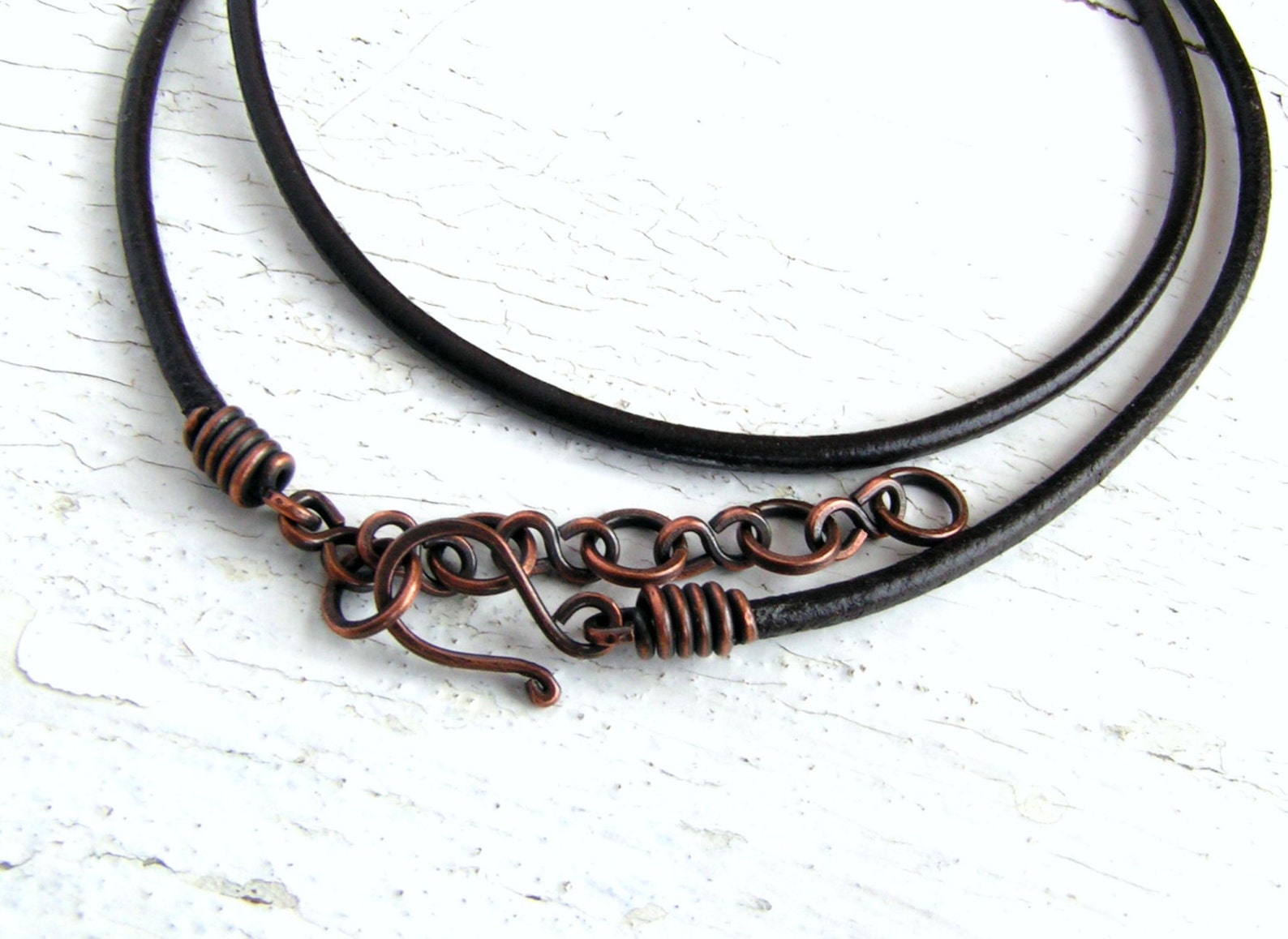Dark Brown Leather Cord Necklace With Antiqued Copper Clasp Etsy