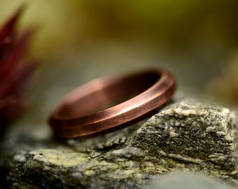 Beveled edges copper ring, Plain band ring, Mens ring