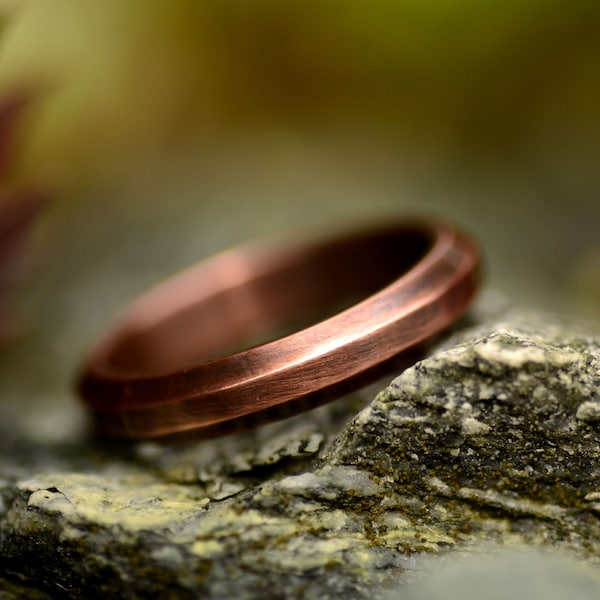 Beveled edges copper ring, Plain band ring, Mens ring