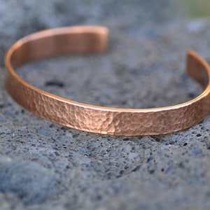 Rustic Hammered Copper Cuff Bracelet, Bright Copper 10mm Bangle image 2