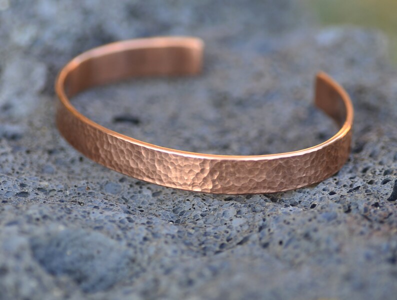 Rustic Hammered Copper Cuff Bracelet, Bright Copper 10mm Bangle image 2