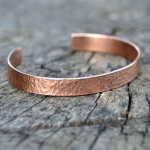 Rustic Hammered Copper Cuff Bracelet, Bright Copper 10mm Bangle image 3