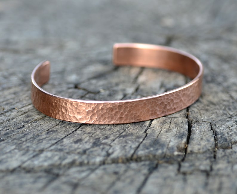 Rustic Hammered Copper Cuff Bracelet, Bright Copper 10mm Bangle image 3