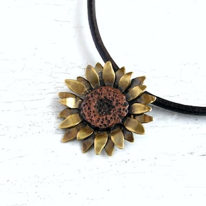 Sunflower Necklace, Sunflower Pendant, Copper and Brass Flower Necklace