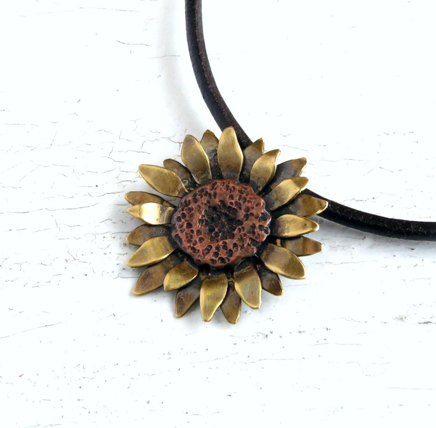Sunflower Jewelry Mixed Metal Necklace Copper and Brass Etsy