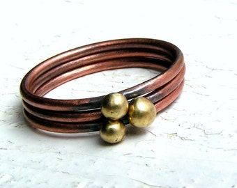 Copper Stacking Ring Set with Brass Balls