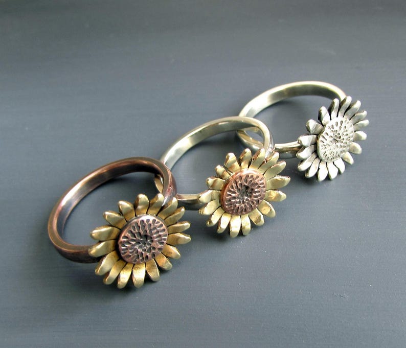 Sunflower Ring Sunflower Jewelry Copper Flower Ring Etsy