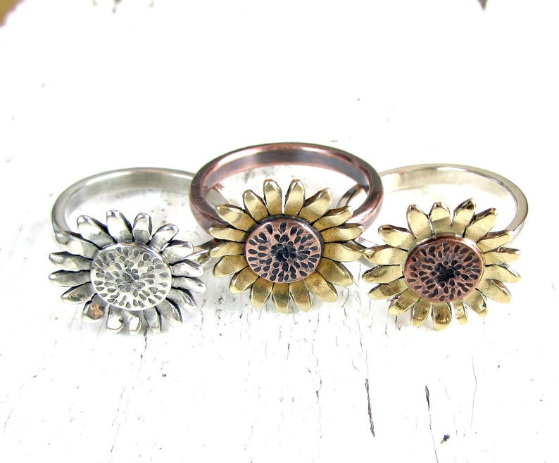 Sunflower Ring Sunflower Jewelry Copper Flower Ring Etsy