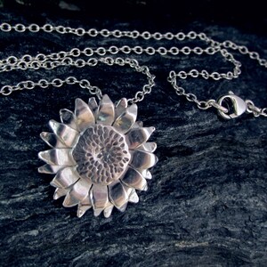 Silver Sunflower Necklace, Layering Necklace, Sterling Silver Flower Necklace, Gift for Her MADE TO ORDER image 2