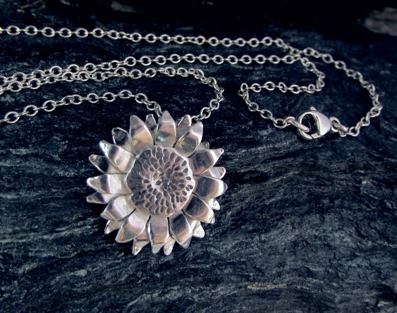 Silver Sunflower Necklace, Layering Necklace, Sterling Silver Flower Necklace, Gift for Her MADE TO ORDER image 2