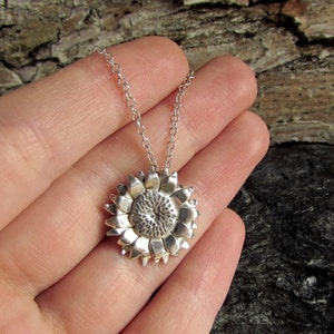 Silver Sunflower Necklace, Layering Necklace, Sterling Silver Flower Necklace, Gift for Her MADE TO ORDER image 4